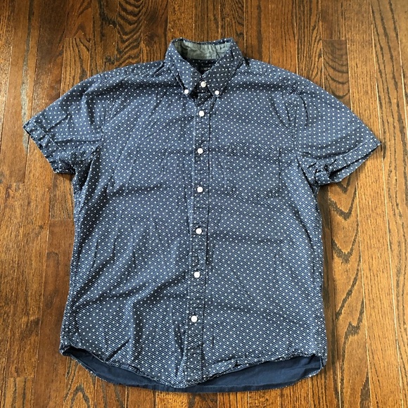 J. Crew Other - J. Crew Men’s M Navy Blue w/Geo White Design Short-Sleeved Button-Down Shirt EUC